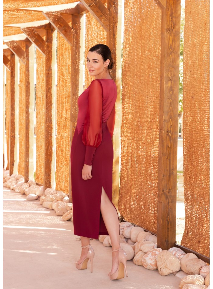 Robe midi en satin de crêpe avec encolure...