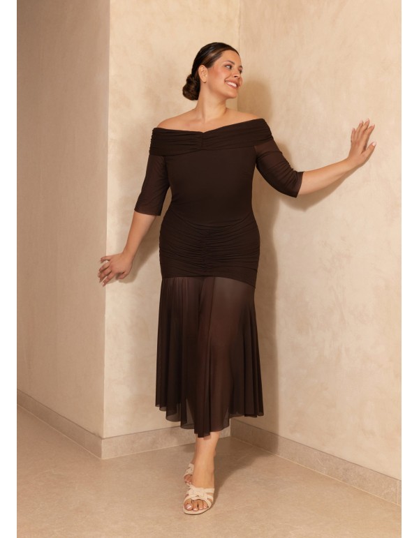 Robe midi à encolure bardot et drapée à la taille 2