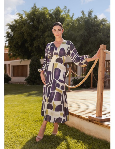 Robe midi en satin à coupe empire et manches bouffantes