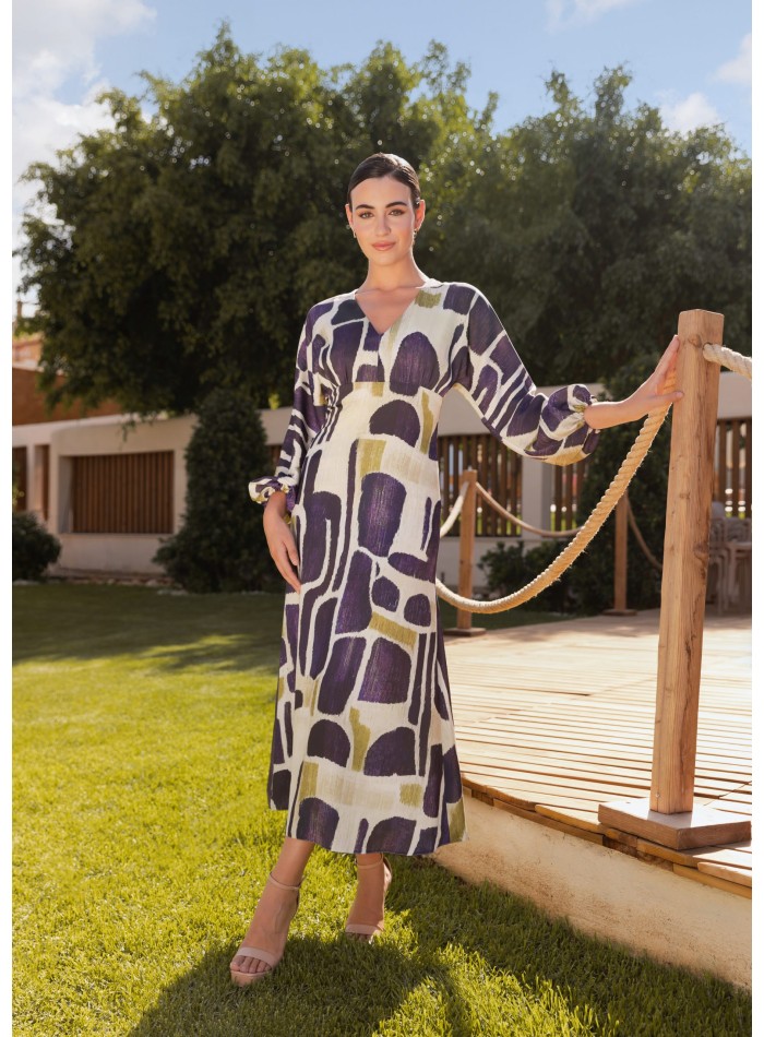 Robe midi à coupe empire et manches bouffantes