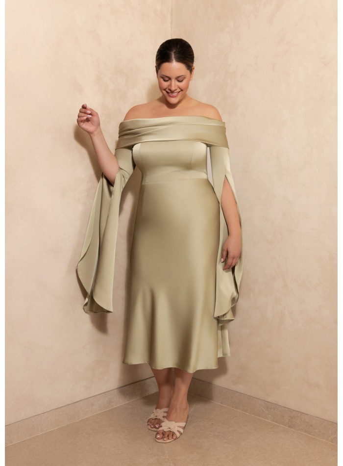 Midi dress bardot neckline with dropped sleeves