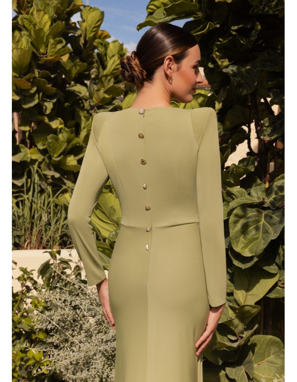 Elegant midi dress with waist cut and jewel buttons 2