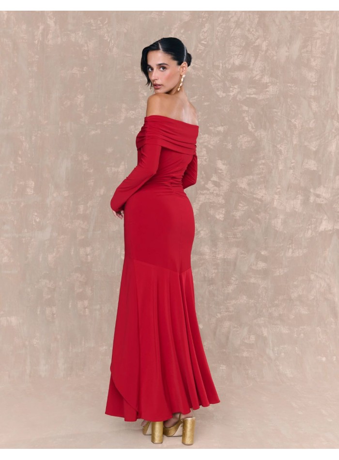 Long guest dress with boat neckline and long...