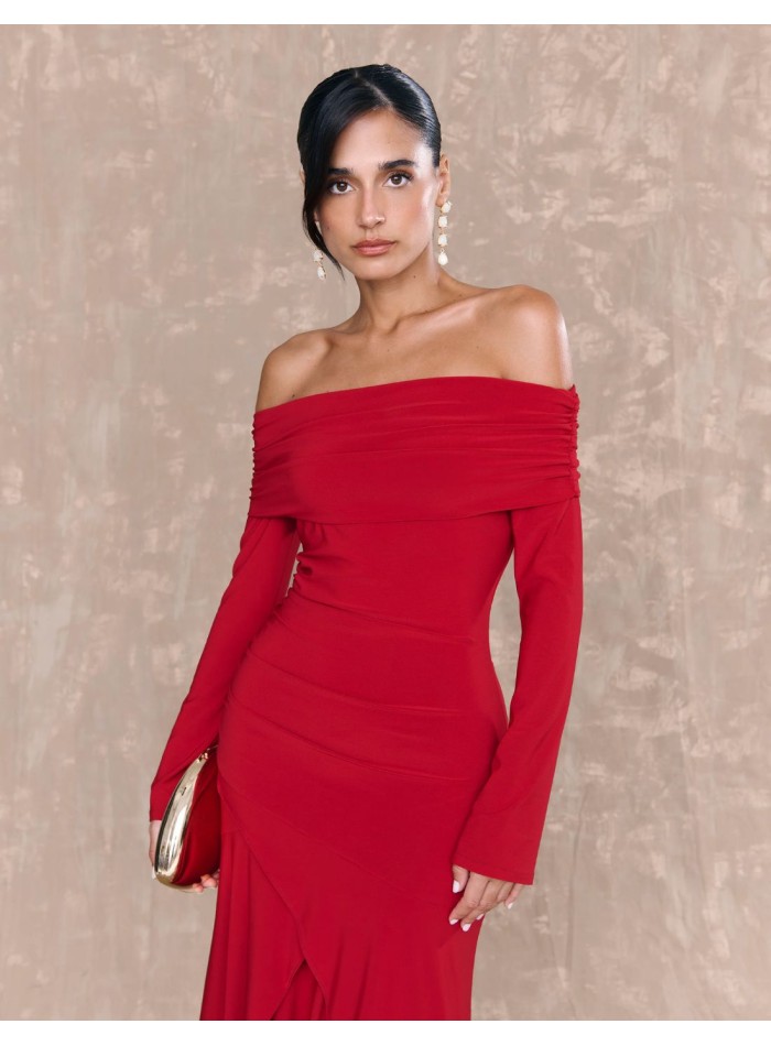 Long guest dress with boat neckline and long...