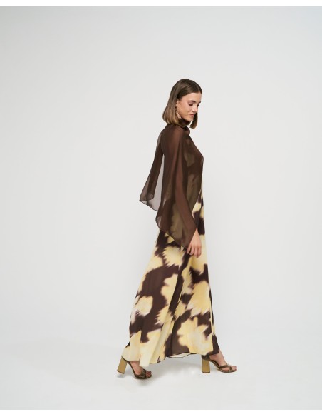 Chocolate brown short chiffon cape for wedding guests