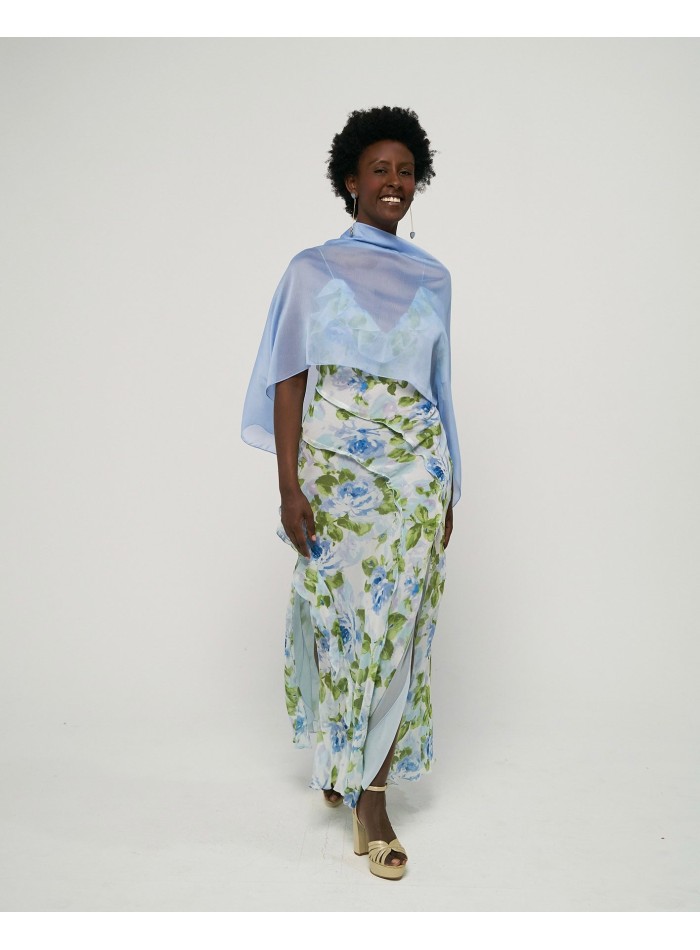 Short chiffon cape in light blue short