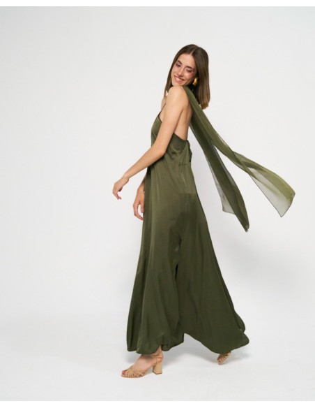 Long chiffon cape for wedding guests in hunter green color