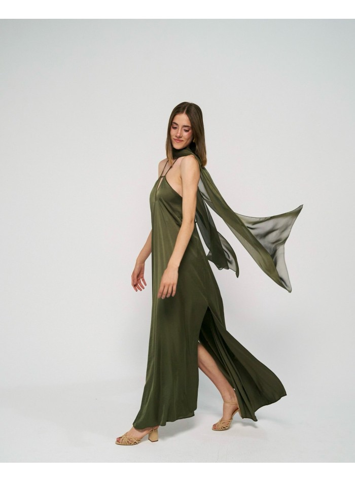 Long chiffon cape for wedding guests in hunter...