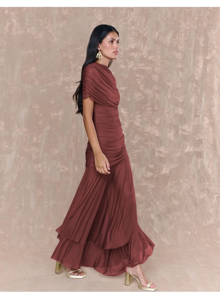 Vestido largo de tul con escote cruzado