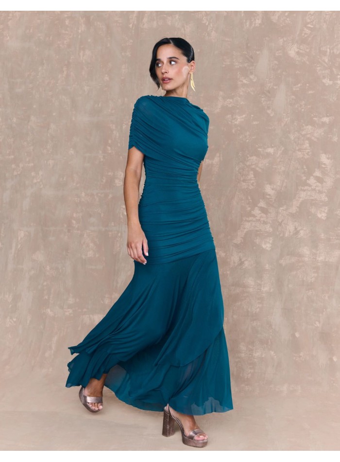 Robe longue en tulle avec encolure croisée en...