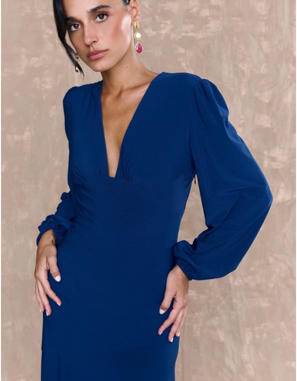Navy blue midi dress with V-neckline 2