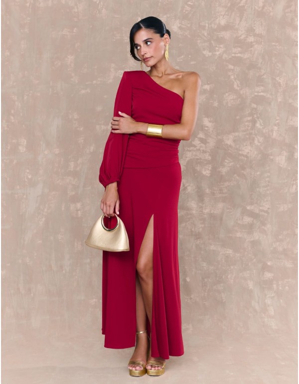 Vestido midi rojo en punto de seda