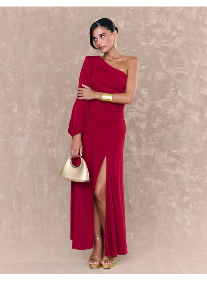 Vestido midi rojo en punto de seda