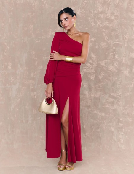 Red midi dress in silk knit