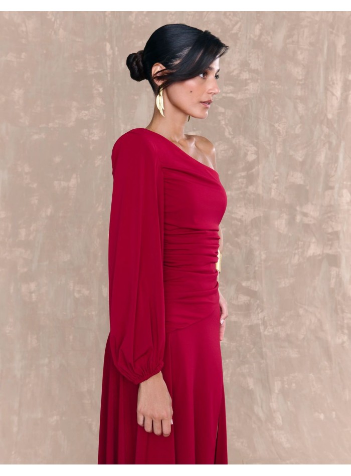 Red midi dress in silk knit