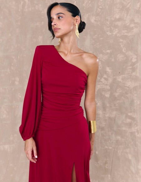 Red midi dress in silk knit