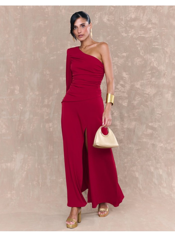 Vestido midi rojo en punto de seda