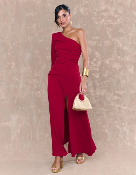 Red midi dress in silk knit
