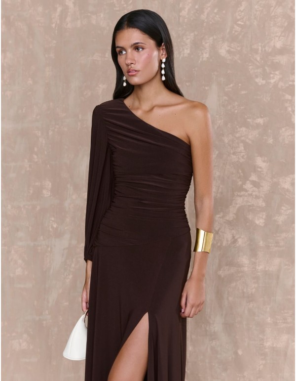 Vestido midi marrón de punto de seda 2