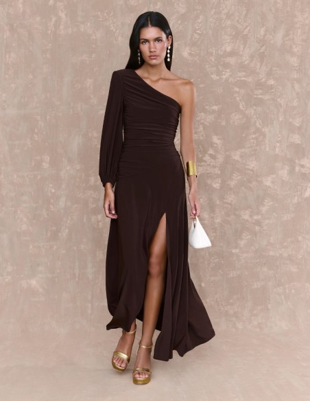 Brown midi dress in silk knit