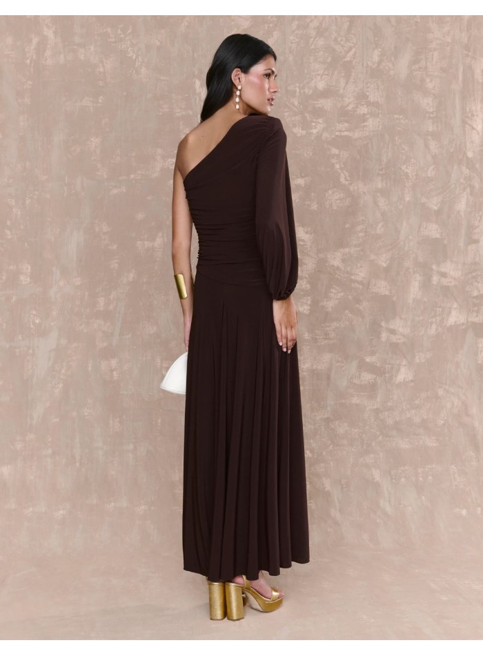 Brown midi dress in silk knit