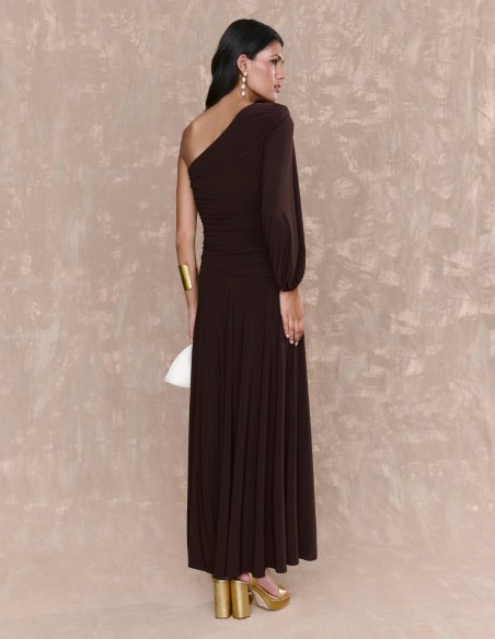 Brown midi dress in silk knit