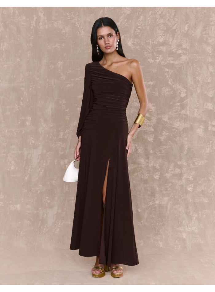 Brown midi dress in silk knit