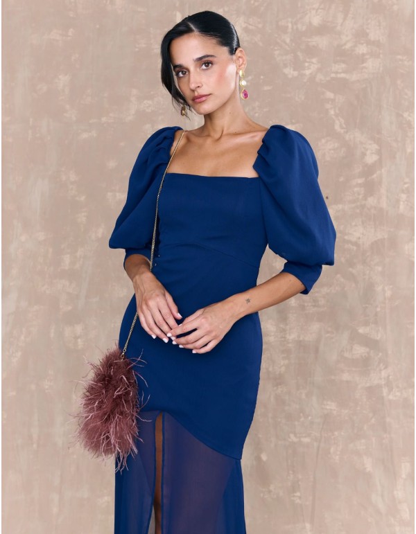 Vestido midi de gasa azul marino 2