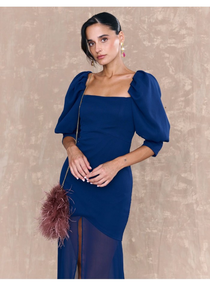Navy blue chiffon midi dress