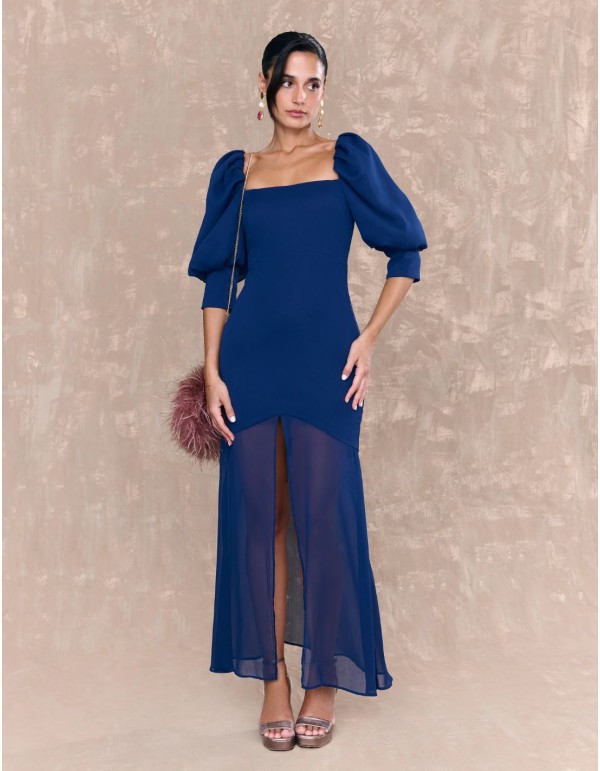 Vestido midi de gasa azul marino