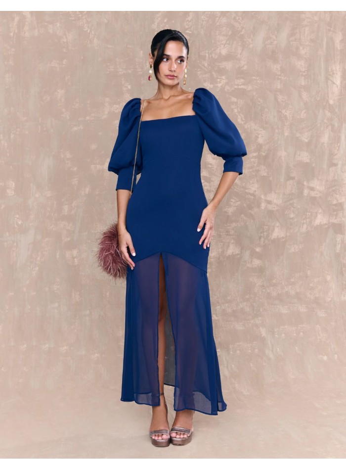 Vestido midi de gasa azul marino