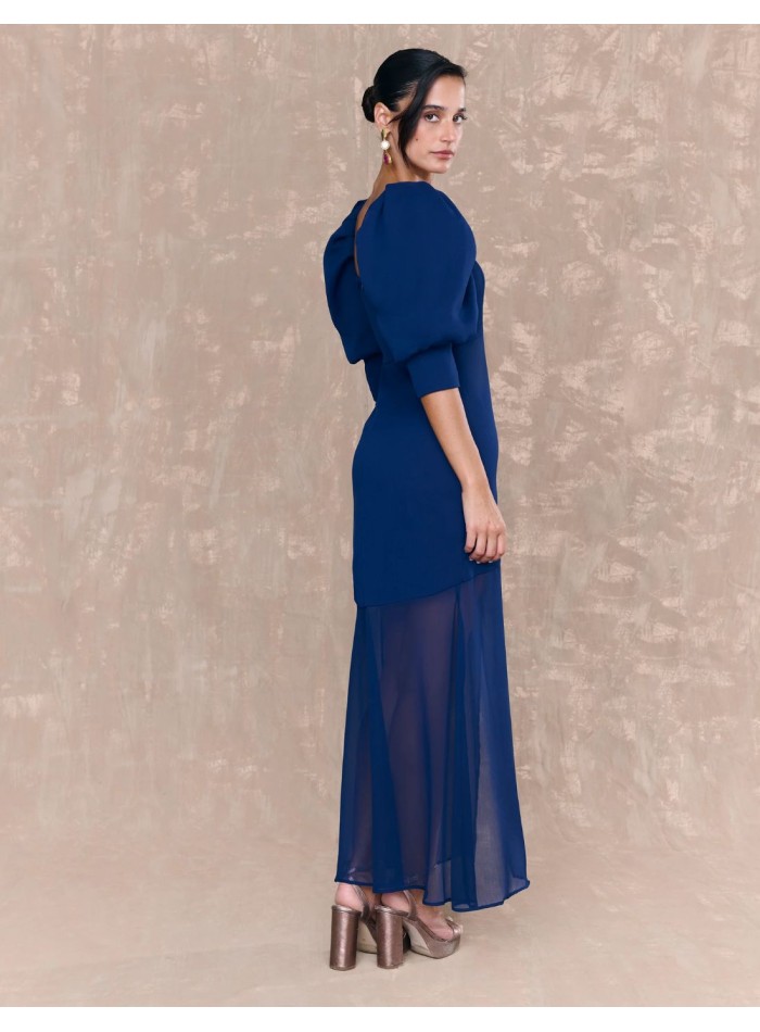Navy blue chiffon midi dress
