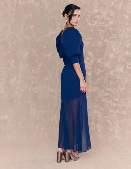 Navy blue chiffon midi dress
