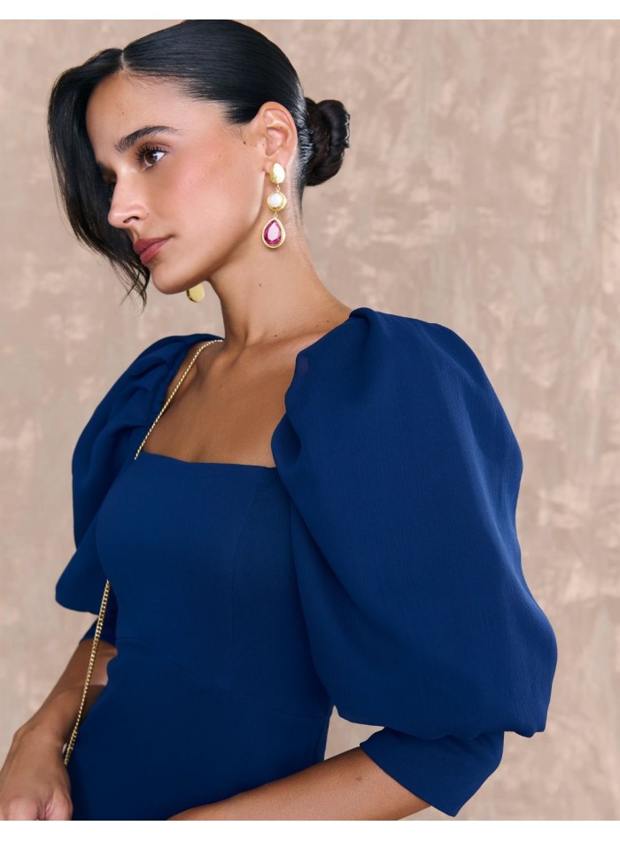 Navy blue chiffon midi dress