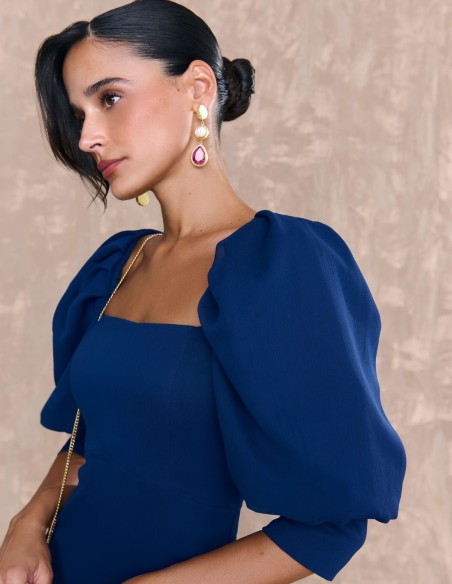 Navy blue chiffon midi dress