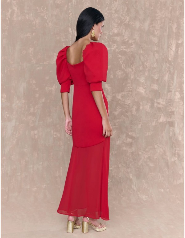 Vestido midi de gasa rojo con manga francesa 2