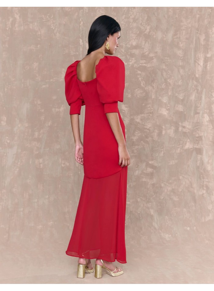 Robe midi en mousseline de soie rouge avec...