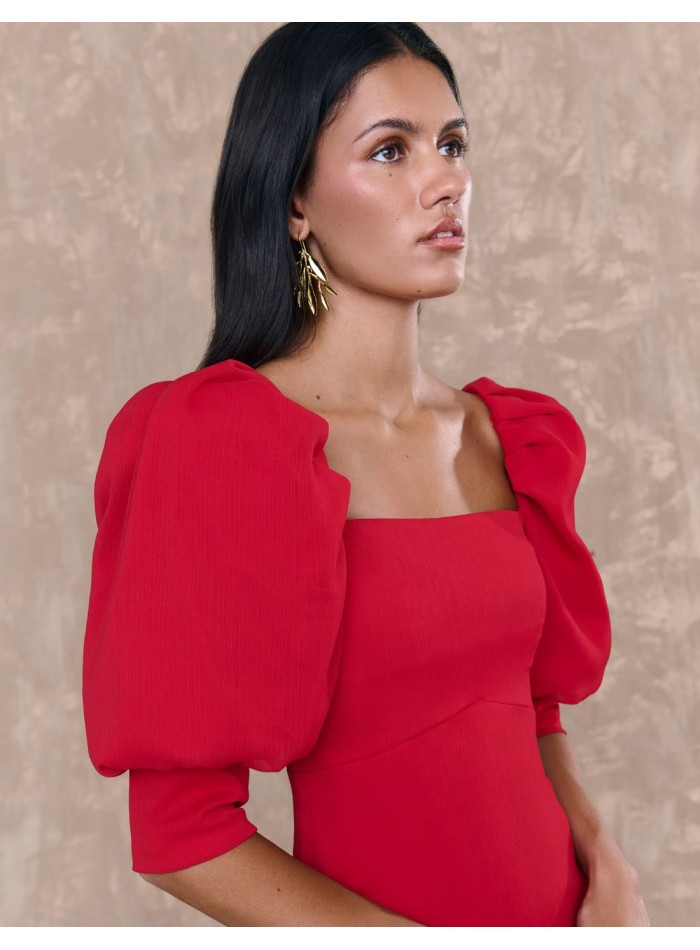 Robe midi en mousseline de soie rouge avec...