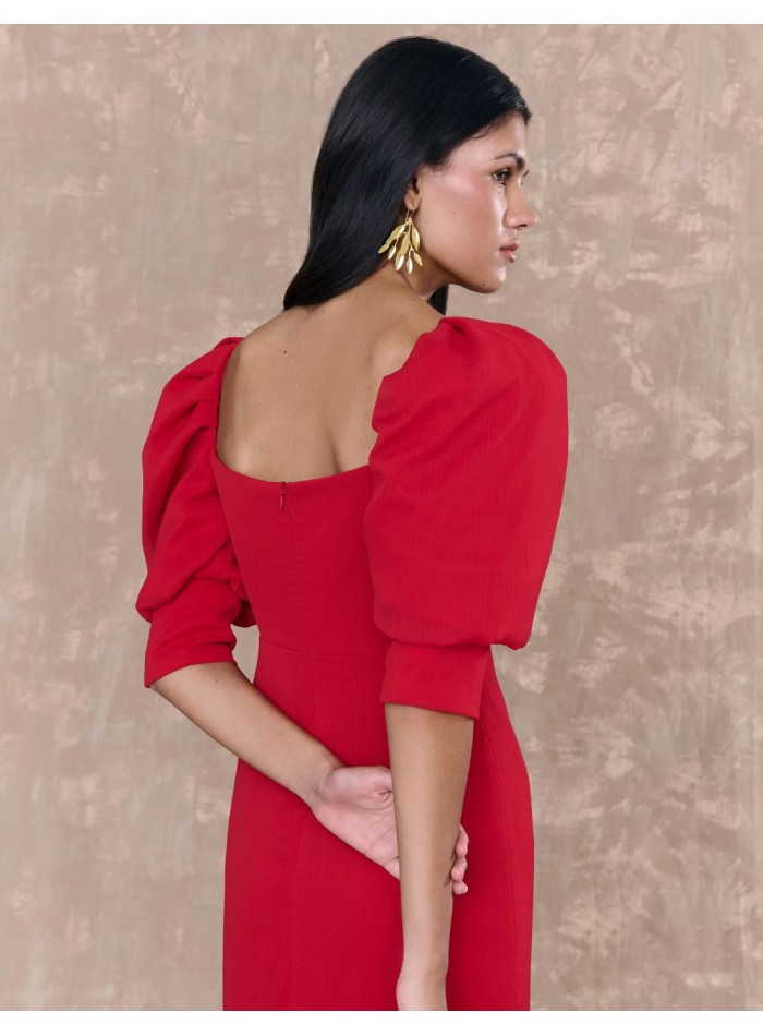 Robe midi en mousseline de soie rouge avec...