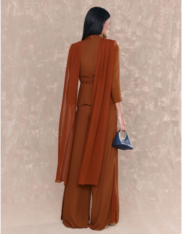 Blouse drapée et ceinturée, marron 2