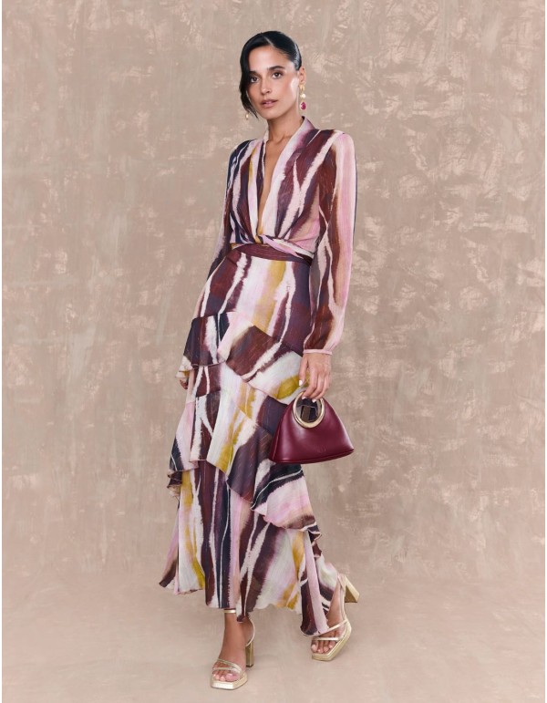 Chiffon midi skirt with multicolor print