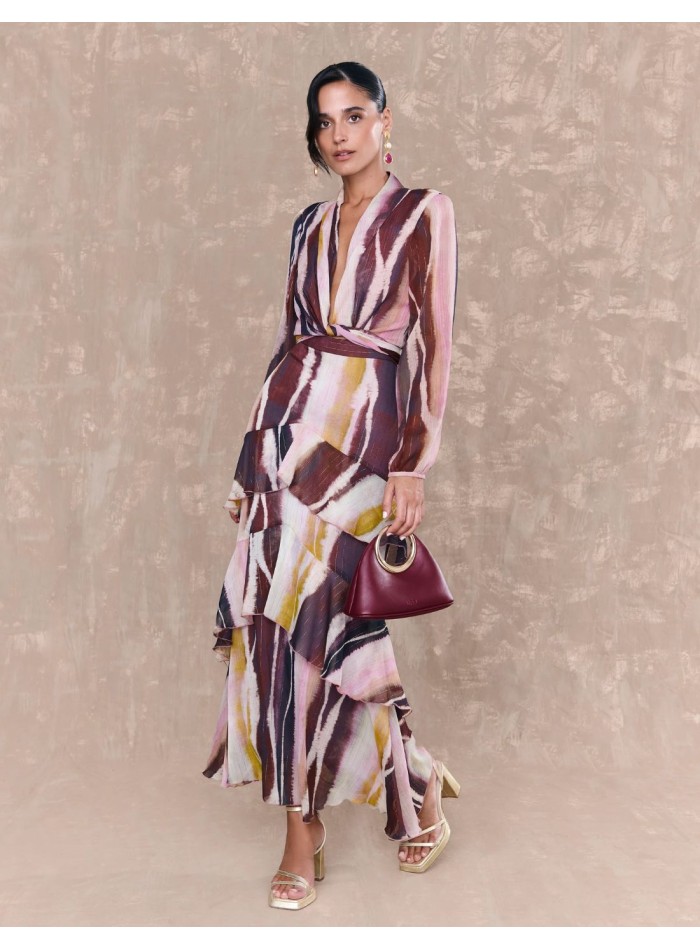 Chiffon midi skirt with multicolor print