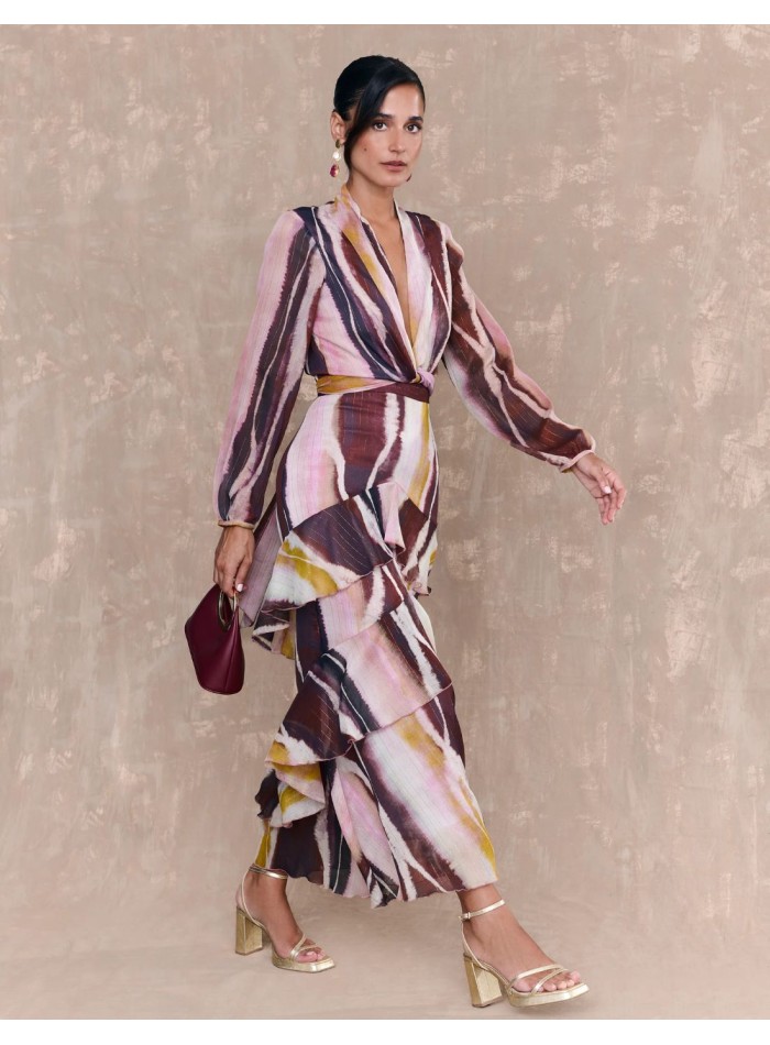 Chiffon midi skirt with multicolor print