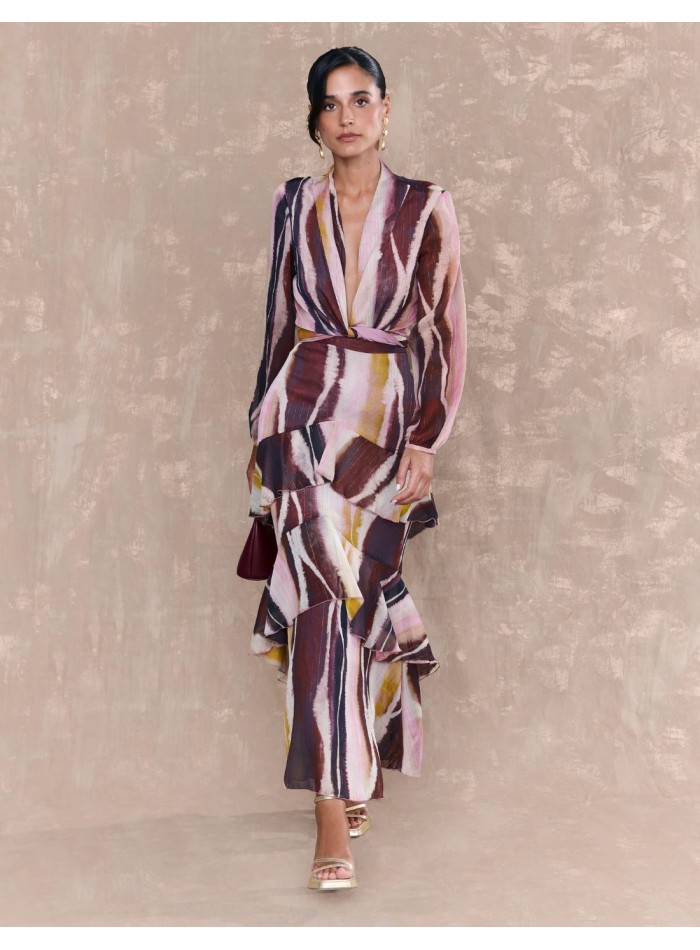 Chiffon midi skirt with multicolor print