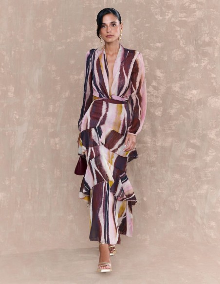 Chiffon midi skirt with multicolor print