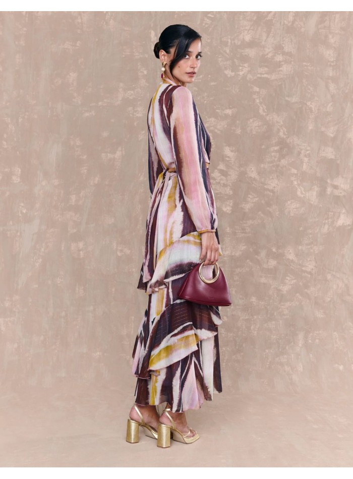 Falda midi de gasa con estampado multicolor