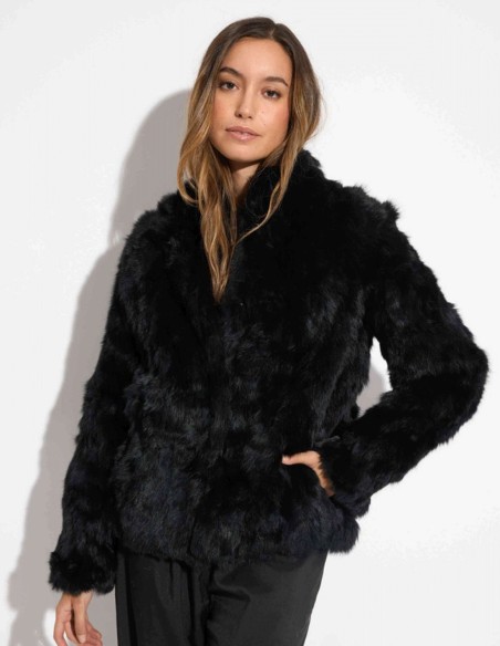 chaqueta de piel de conejo negra chaqueta de piel de conejo negra