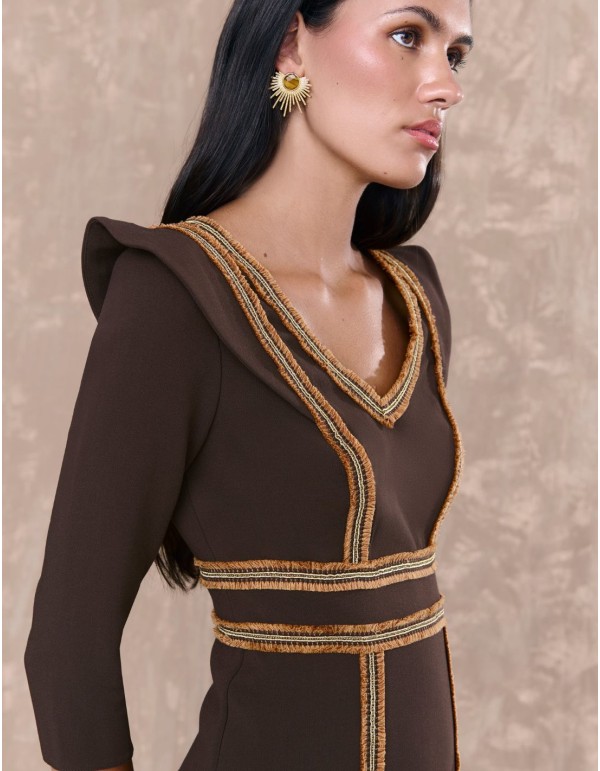 Robe midi avec manches françaises et motifs de passementerie 2
