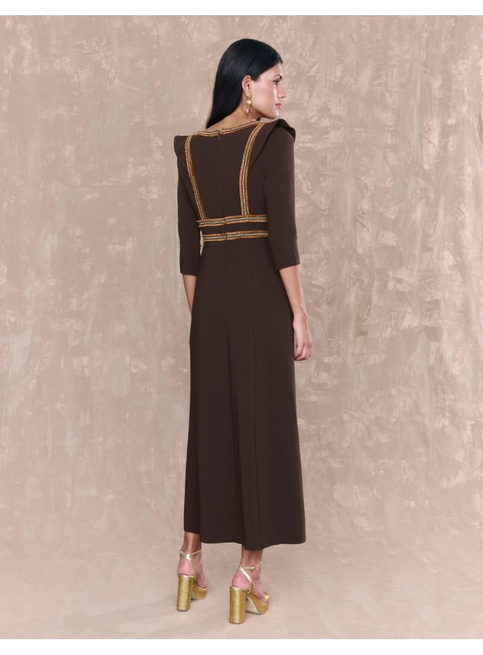Vestido midi con manga francesa y motivos de...