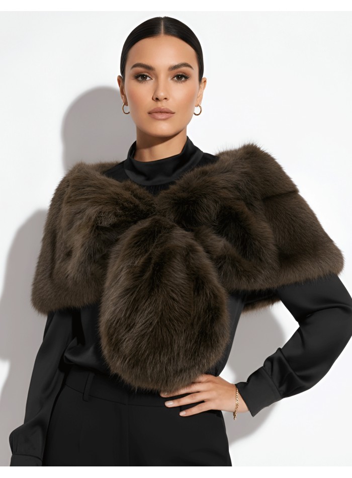 Brown short faux fur guest stole